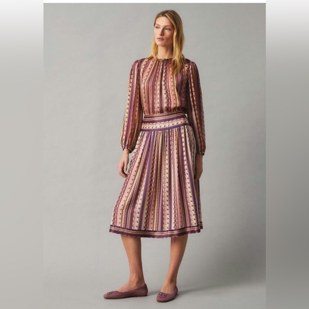 Tory Burch Striped Satin Burnout Blouse (8) & Skirt (12), size 8 & 12 - Picture 2 of 12
